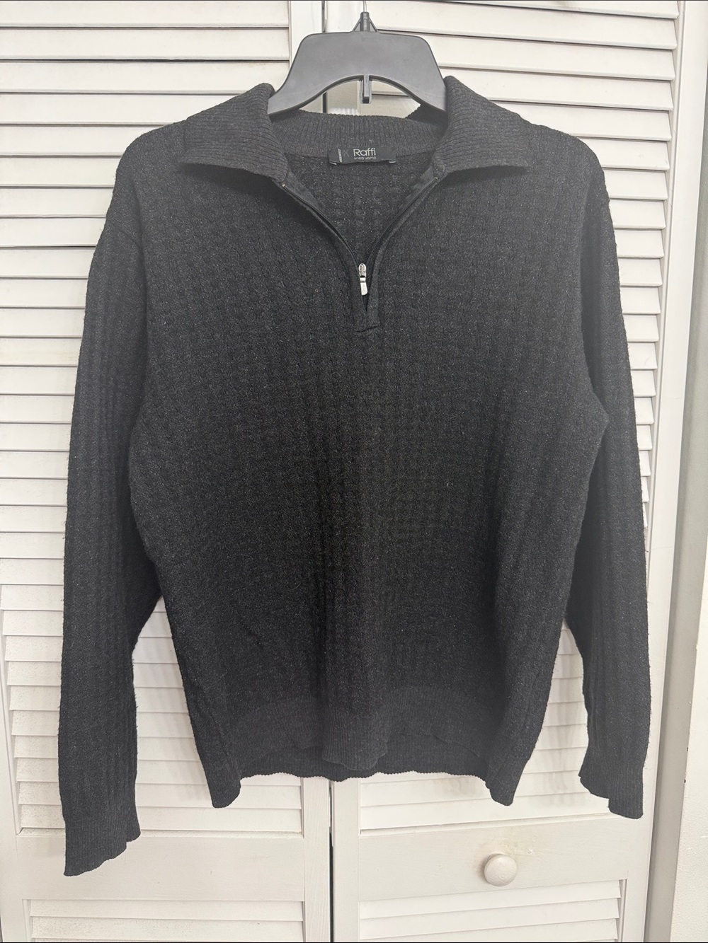 Raffi Men's Black Zip-Knit Quarter Zip Sweater